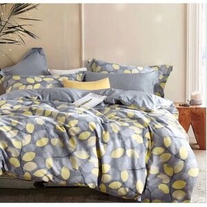 Sistes‎ Gray Yellow Floral 100% Cotton Reversible Comforter Set Twin Modern